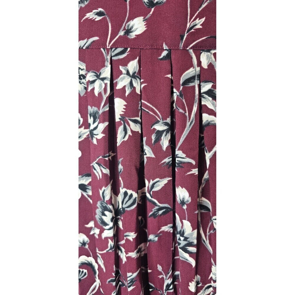 J. Jill Burgundy Floral Long Sleeve Button Up Tunic Pleated Shirt Blouse Size S - Picture 15 of 16